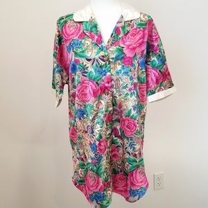 Victoria's Secret Vintage Floral Gold Label Silky Satin Button down sleep shirt